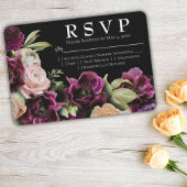 黒ビクトリアン紫ヴィンテージフローラ結婚式RSVP 出欠カード