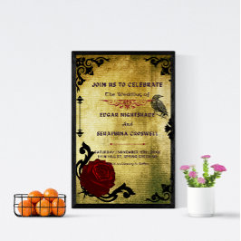 黒ビクトリアン色・赤ゴシック結婚式招待状 招待状