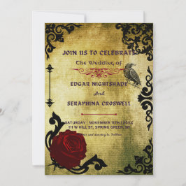 黒ビクトリアン色・赤ゴシック結婚式招待状 招待状