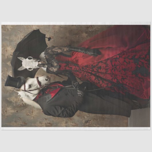 黒ビクトリアン赤の服を着た馬のデコページ 薄葉紙 (正面)