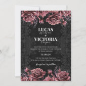 黒ビクトリアン赤フローラゴシック結婚ズ 招待状 (正面)
