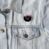 黒ピンクのグリッターが垂れるカスタムモノグラム名前 缶バッジ (インサイチュ)