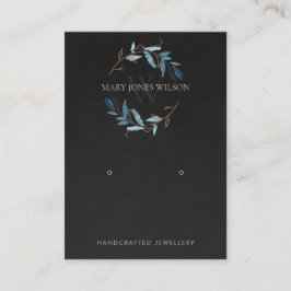 黒ピンクの葉のモノグラムイヤリング表示ロゴ 名刺