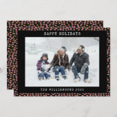 黒ピンクドット抽象パーソナライズフォトホリデー シーズンカード (正面/裏面)