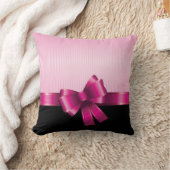 黒ピンクパーソナライズされたグラデーションストライプピンクボウ クッション (ブランケット)