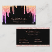 黒ピンク色の紫のグリッタードリップメイクアップ髪 名刺 (正面/裏面)