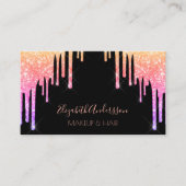 黒ピンク色の紫のグリッタードリップメイクアップ髪 名刺 (正面)