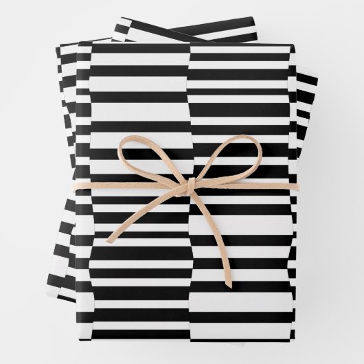 黒ファンキーと白のストライプ ラッピングペーパーシート (インサイチュ)