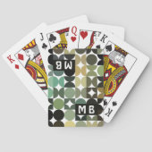 黒ファンキーティール（緑がかった色）グリーングレー円アートパターン トランプ (裏面)