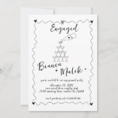 黒ファンキー手書きシャンパンタワー婚約 招待状 (正面)