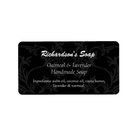 黒ファンシーと灰色のダマスク石鹸ラベル ラベル (正面)