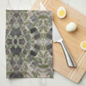 黒ファンシーと白と茶色のハンドタオル キッチンタオル (四つ折り)