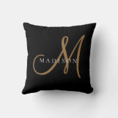 黒ファンシースタイリッシュと金ゴールドのモノグラムのスクリプト クッション (裏面)