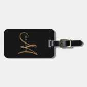黒ファンシースタイリッシュと金ゴールドモノグラム ラゲッジタグ (正面横)