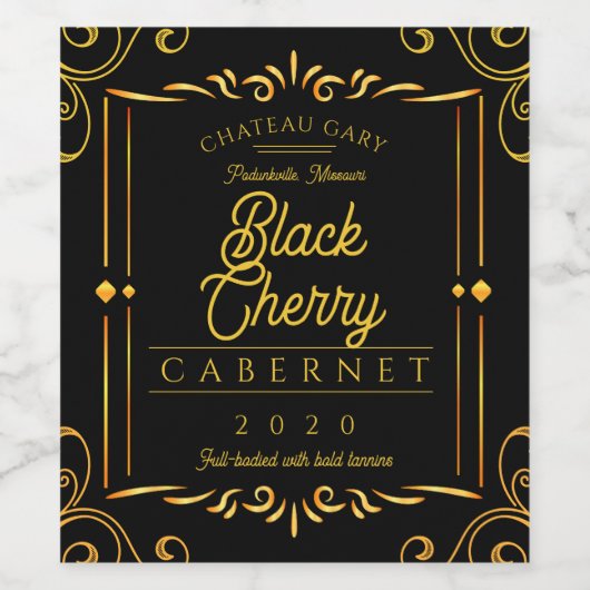 黒ファンシーフェイク金ゴールド自家製ワパーソナライズされたイン ワインラベル (シングルラベル)