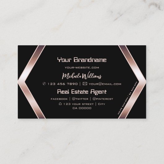 黒ファンシー幾何光沢バラ金ゴールドエレガント 名刺 (裏面)