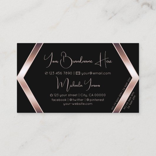 黒ファンシー幾何学模様、バラ金ゴールドおよびモノグラム 名刺 (裏面)