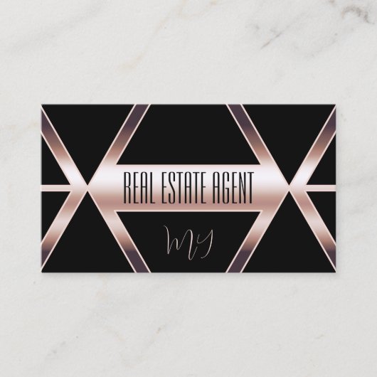 黒ファンシー幾何学模様、バラ金ゴールドおよびモノグラム 名刺 (正面)