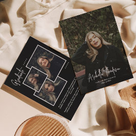 黒ファンシー文字フォトコラージュ卒業 案内状