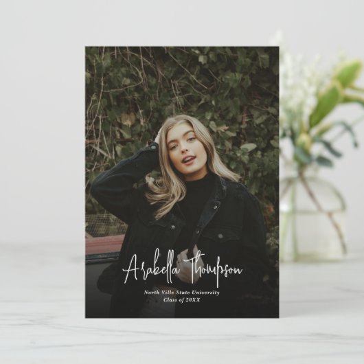 黒ファンシー文字フォトコラージュ卒業 案内状 (スタンド正面)