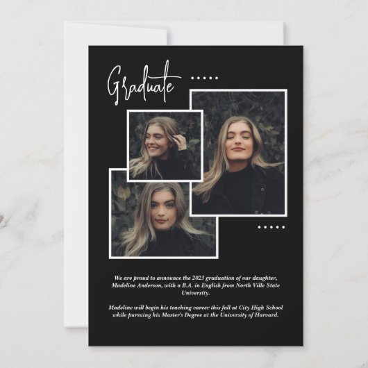 黒ファンシー文字フォトコラージュ卒業 案内状 (裏面)