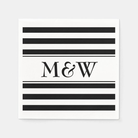 黒ファンシー白のストライプのナプキ結婚ン スタンダードカクテルナプキン (正面)