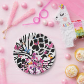 黒ファンシー白フローラ蝶紙プレート ペーパープレート (パーティー)