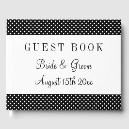 黒ファンシー白水玉模様結婚ズパーソナライズされた ゲストブック