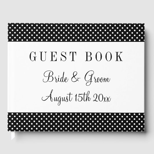 黒ファンシー白水玉模様結婚ズパーソナライズされた ゲストブック (正面)