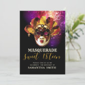 黒ファンシー紫金ゴールドマスカレード招待状 招待状 (スタンド正面)