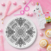 黒ファンシー蜂曼荼羅 ペーパープレート (パーティー)