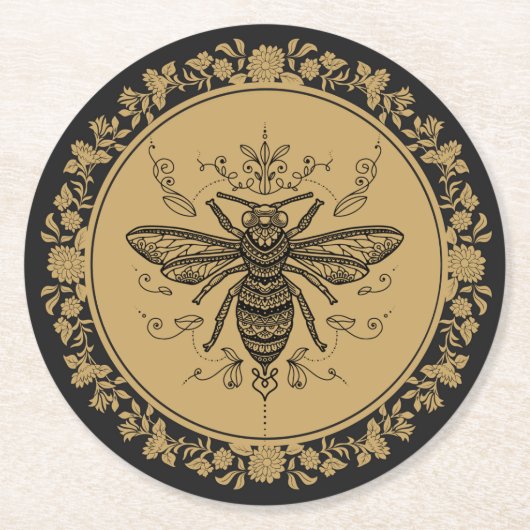 黒ファンシー蜂 ラウンドペーパーコースター (正面)