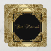 黒ファンシー金ゴールドバルミツワー 招待状 (正面/裏面)
