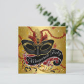 黒ファンシー金ゴールドマスカレードパーティー 招待状 (スタンド正面)