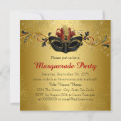 黒ファンシー金ゴールドマスカレードパーティー 招待状 (裏面)
