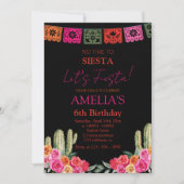 黒フィエスタメキシコの少女の誕生日 招待状 (正面)