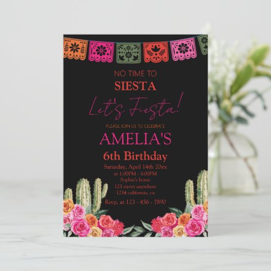 黒フィエスタメキシコの少女の誕生日 招待状 (スタンド正面)