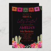 黒フィエスタメキシコの少女の誕生日 招待状 (正面/裏面)