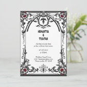黒フィリグリーバラフレームゴシックヴィンテージウェディング 招待状 (スタンド正面)