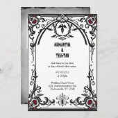 黒フィリグリーバラフレームゴシックヴィンテージウェディング 招待状 (正面/裏面)