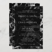 黒フェイクと銀の大結婚理石 招待状 (正面/裏面)