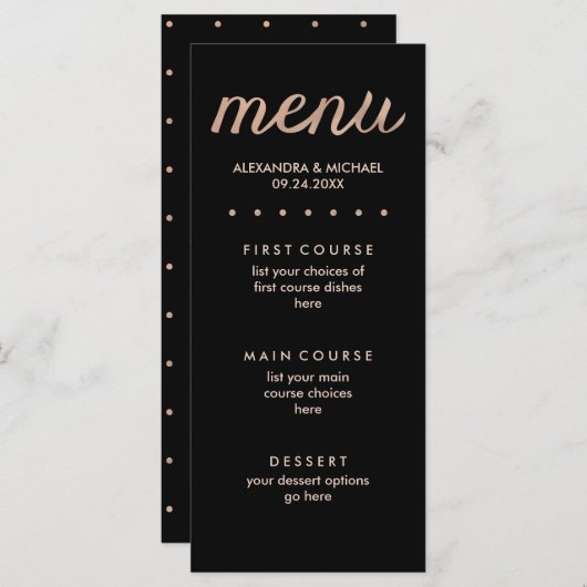 黒フェイクのメニューの結婚バラ点々のある金ゴールド メニュー (正面/裏面)