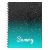 黒フェイクグリッターアクアグラデーションパーソナライズされた ノートブック (正面)
