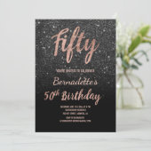 黒フェイクグリッタースクリプトバラ金ゴールド50誕生日 招待状 (スタンド正面)