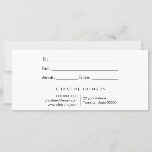 黒フェイクグリッタードリップギフト証明書カード (裏面)