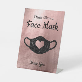 黒フェイクグリッターバラ金ゴールド衣服顔マスク 台座サイン