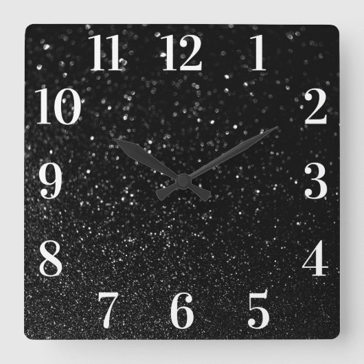 黒フェイクグリッターモダン白エレガント値 スクエア壁時計 (正面)