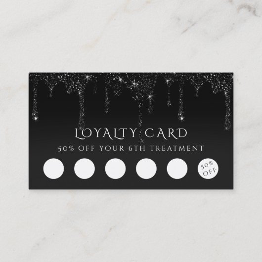 黒フェイクグリッターロイヤリティカード 名刺 (正面)
