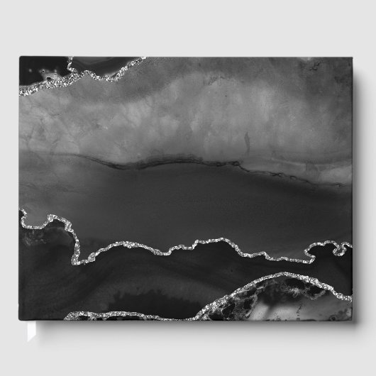 黒フェイクマーリーアゲテエレガントシルバーグリッター ゲストブック (正面)