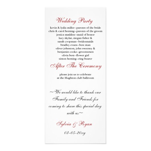 黒フェイクレース赤リボン結婚式招待状 ラックカード (裏面)